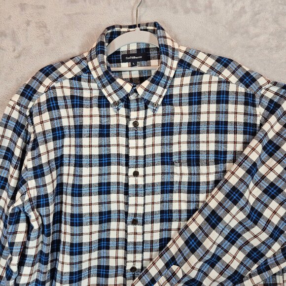 Croft & Barrow Shirt Plaid Flannel Cotton Mens L Button Blue White casual dad - Picture 12 of 14